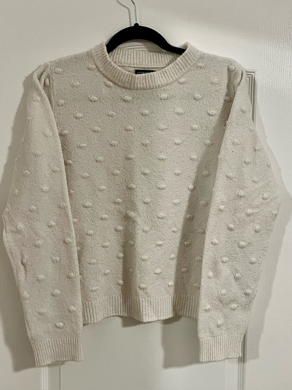 Women’s White Polka Dot - Bobble Knit Sweater